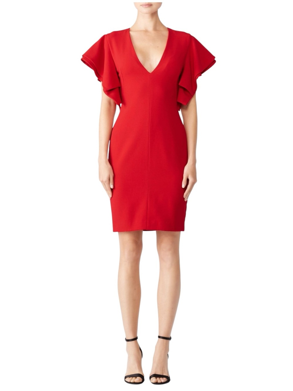 Black Halo Red Simona V-Neck Flutter Sleeve Sheath Dress (8)